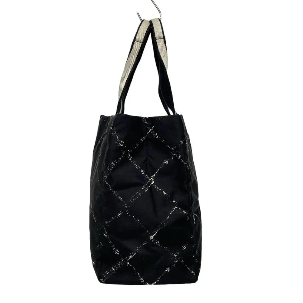 CHANEL Old Travel Line - Black Gray Nylon Cotton Tote Bag 337-042825 - Picture 4 of 10